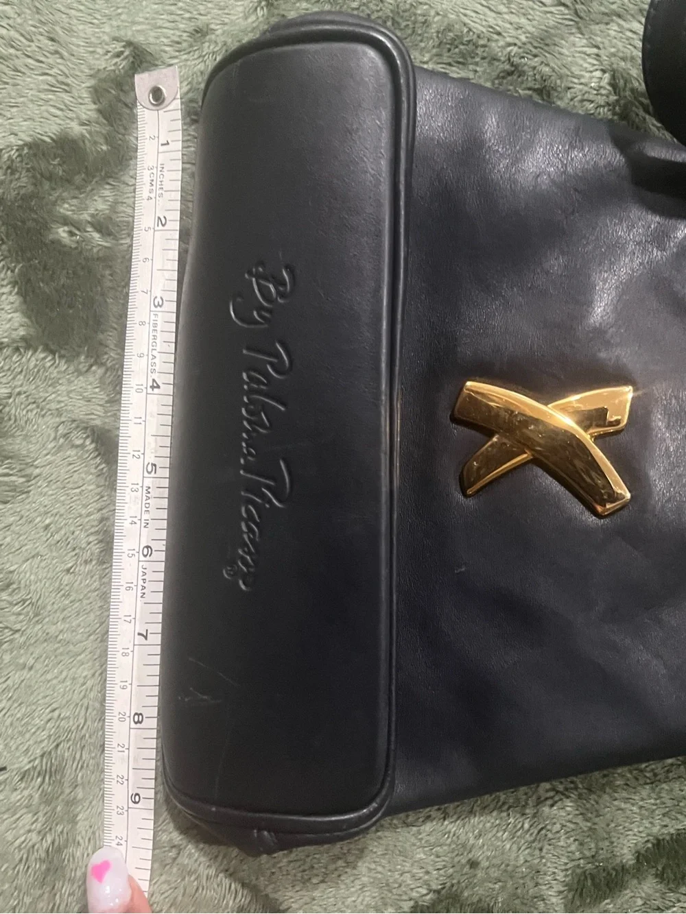 VTG Paloma Picasso black leather bag gold hardware Italy